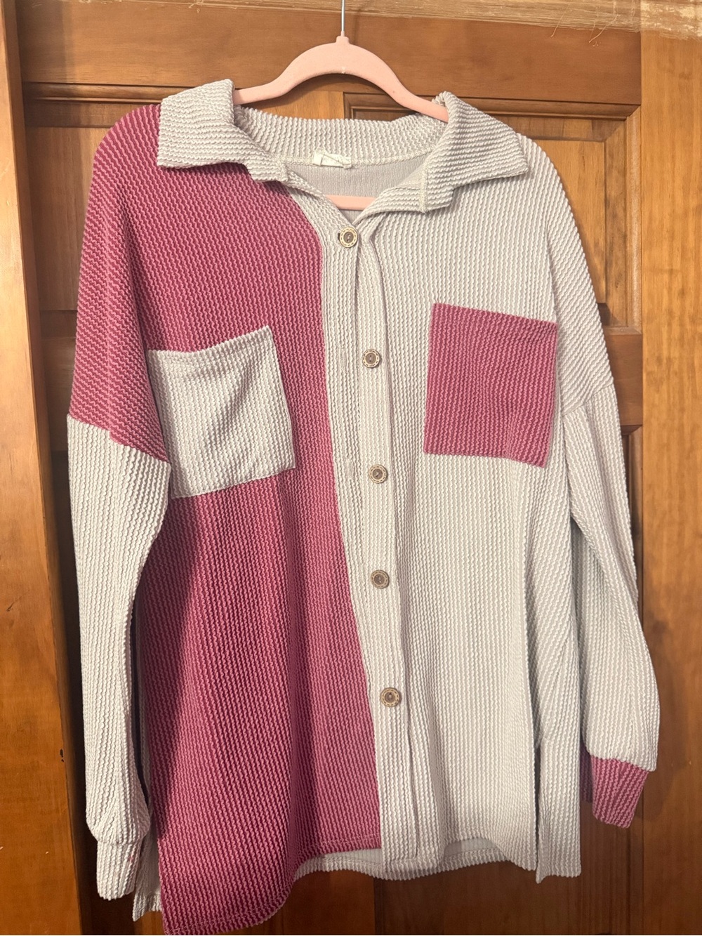 Lovely Melody Two-Tone Button-Up Knit Cardigan - Pink & Cream